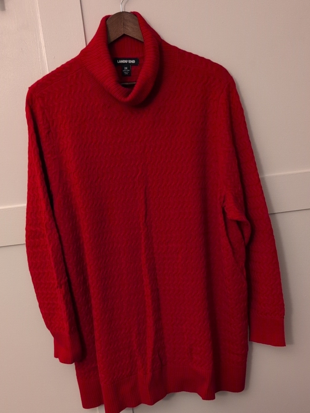 Lands' End Men's Bright Red Turtleneck Sweater